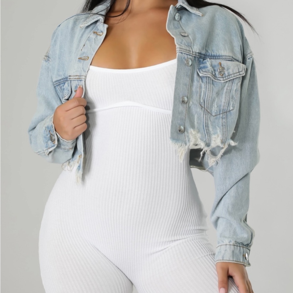 Stylish Light Blue Distressed Denim Jacket